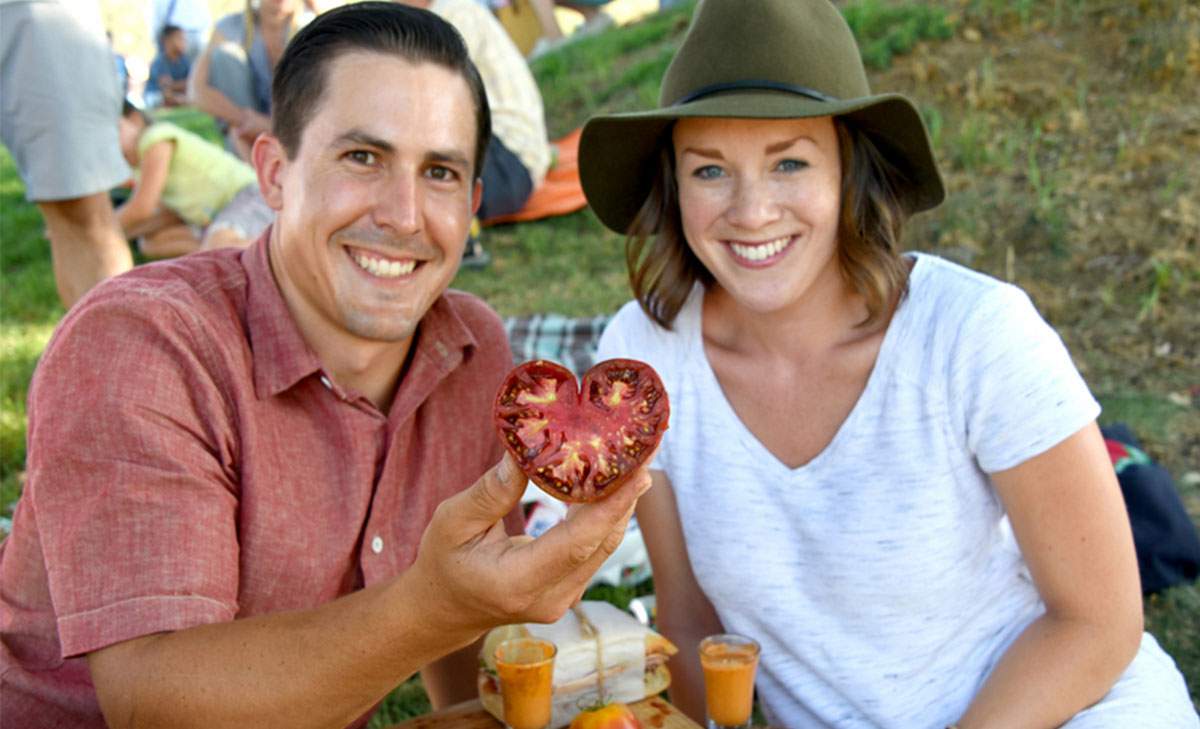 couple at farm picnic