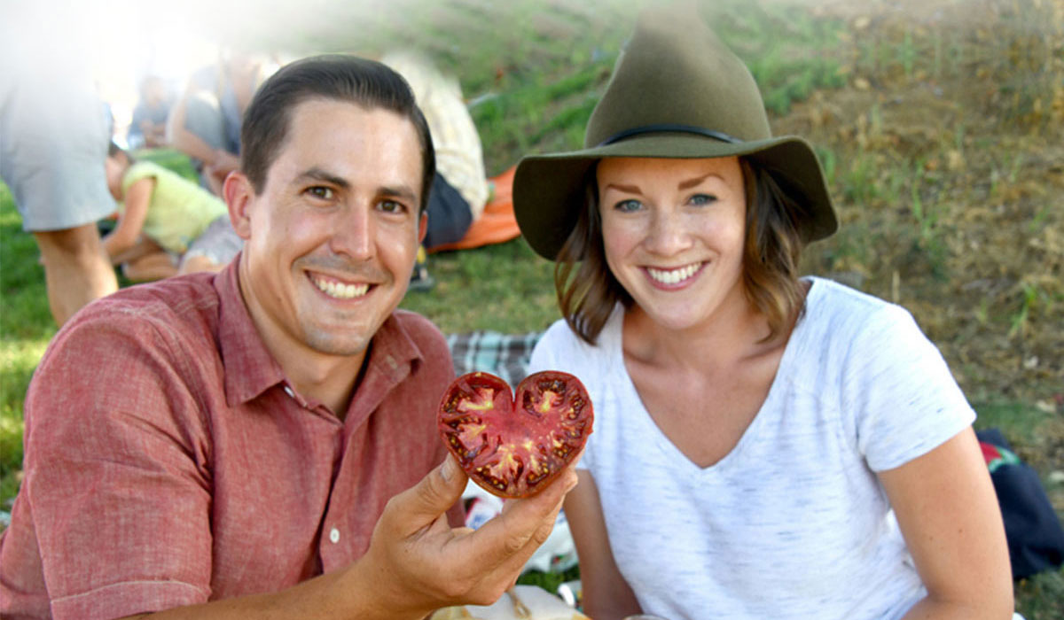 couple at farm picnic